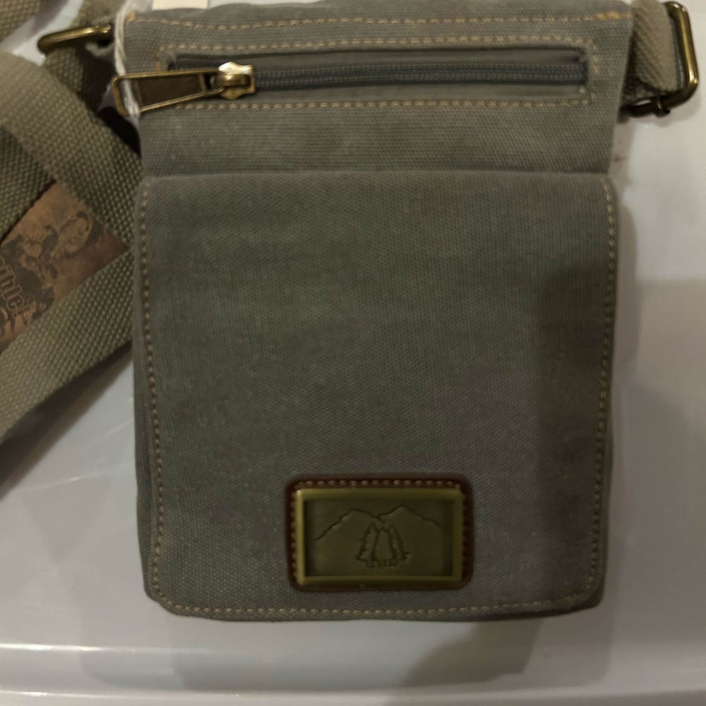 Gray Crossbody Bag with Minimalist Design and Gold Accents